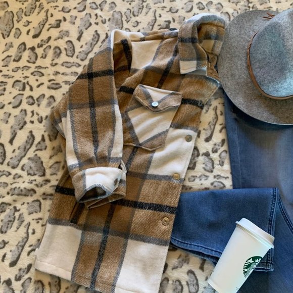 Shop_Fig Jackets & Blazers - New Plaid Shacket Flannel Shirt Jacket Shacket Coat